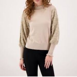 New Sioni Sequin Sleeve Sweater - Cream and Gold